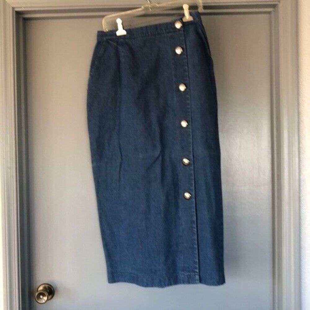 Vintage On The Verge Midi Skirt Western Denim Made In USA Size 14 Button Front